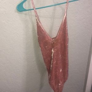 Body suit pink velvet cross in back